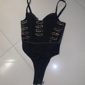 Katie Kane Safety Pin Small Black Bodysuit